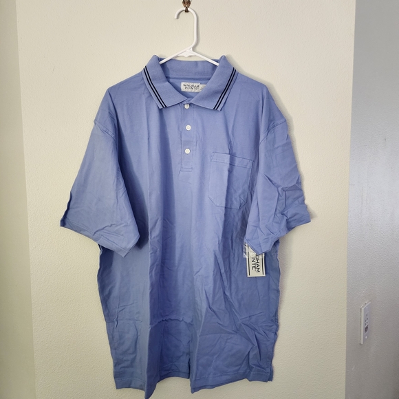 Classic Blue Polo Shirt with Striped Collar - Picture 1 of 5
